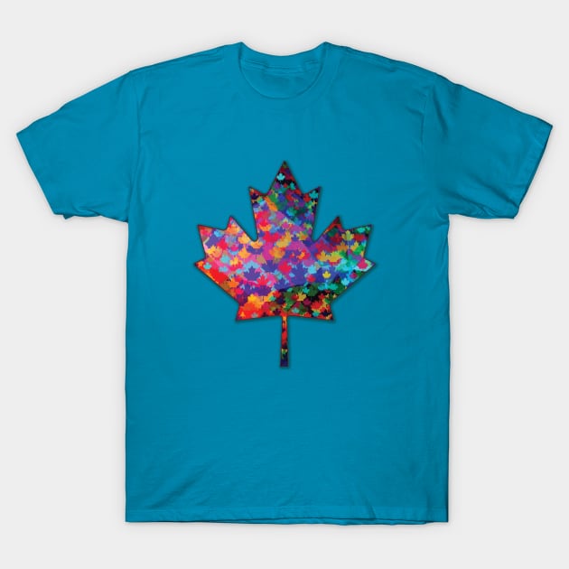 Rainbow Mosaic Canada Maple Leaf T-Shirt by NaturalDesign